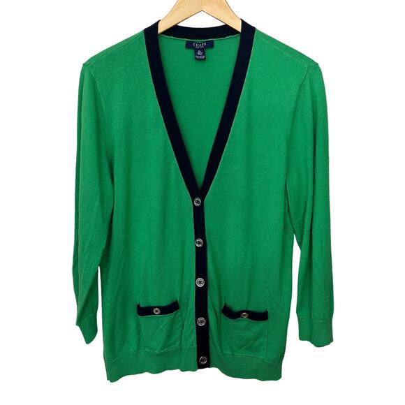 Chaps Ralph Lauren Cardigan Sweater Womens Size XL Green Blue Button Up Nautical - Picture 1 of 7